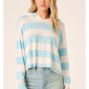 Colsie V Neck Cropped Hooded Lightweight Womens Pullover Long Sleeve White Size